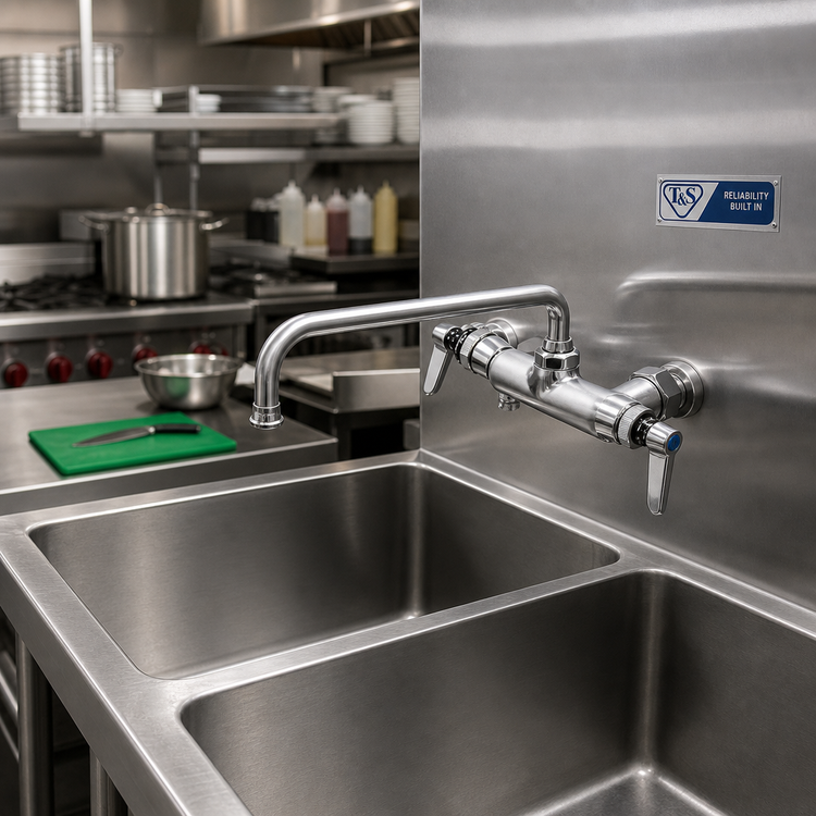 Product image #2 for T&S Brass B-0241 Wall-Mount Double Pantry Mixing Faucet with 12-Inch Swing Nozzle