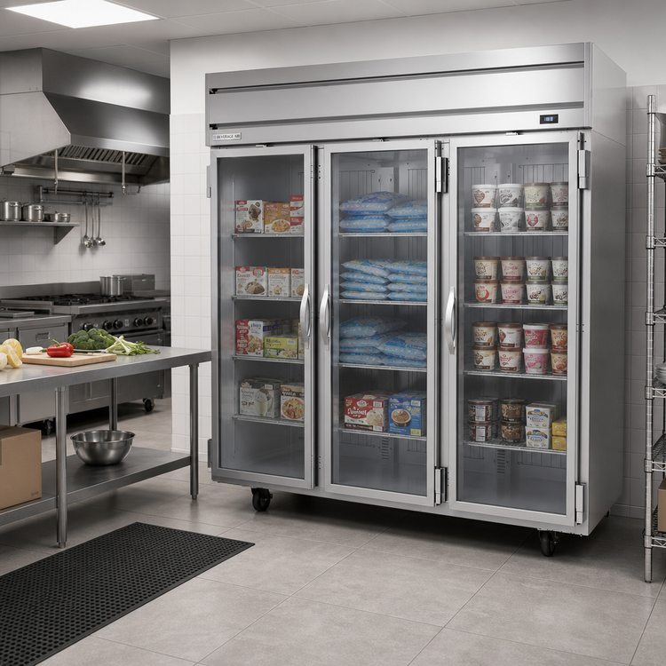 Product image #2 for Beverage-Air Horizon Series 3-Section Glass Door Reach-In Freezer, Top-Mounted Self-Contained, 69.1 Cu. Ft.