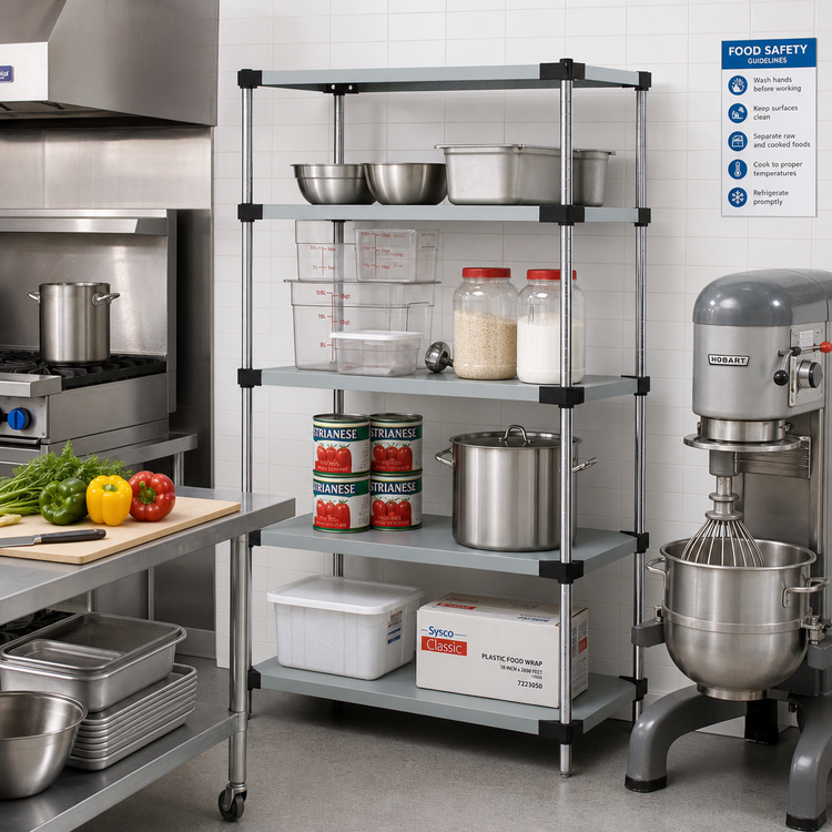Product image #2 for Quantum Solid Shelving Starter Kit, 4 Shelves, 42" W x 21" D x 86" H, 304 Stainless Steel