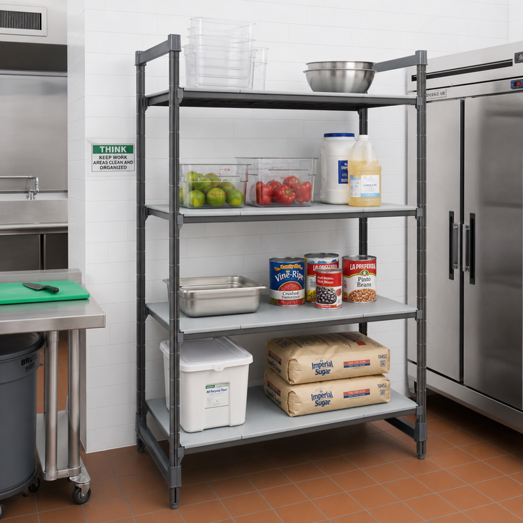 Product image #2 for Cambro Camshelving Basics Plus 4-Tier Solid Stationary Starter Unit, 21 x 36 x 72 Inches, Brushed Graphite