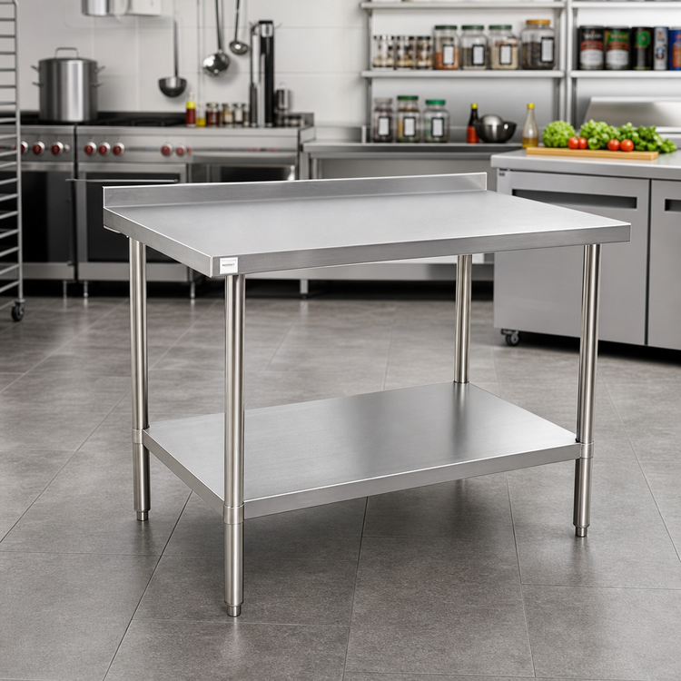 Product image #2 for 60 Inch x 24 Inch Stainless Steel Work Table with 16 Gauge 430 Top, 2 Inch Rear Up-Turn, and Undershelf