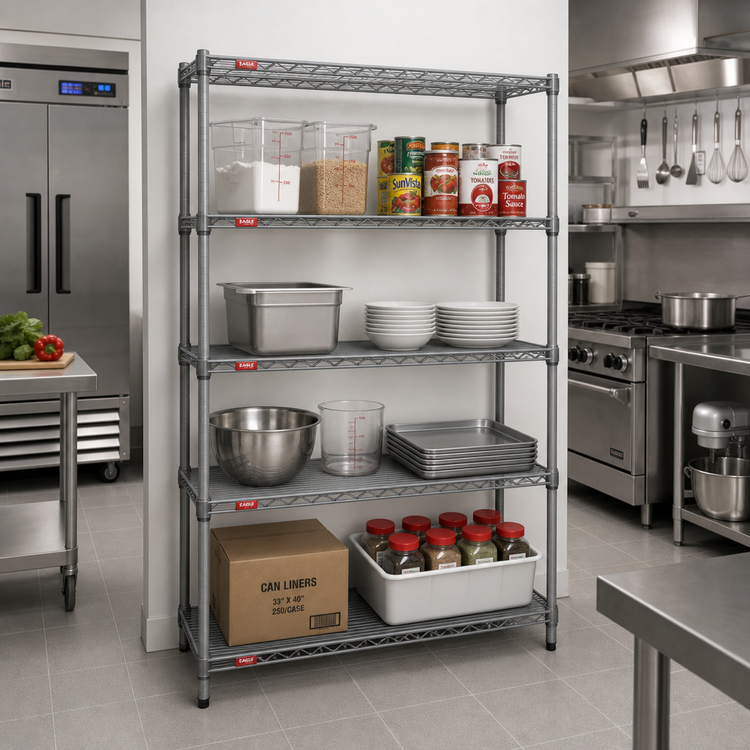 Product image #2 for Eagle Group Valu-Master 4-Tier Stationary Starter Wire Shelving Unit, 36"W x 18"D x 74"H, Pewter Gray Epoxy Finish