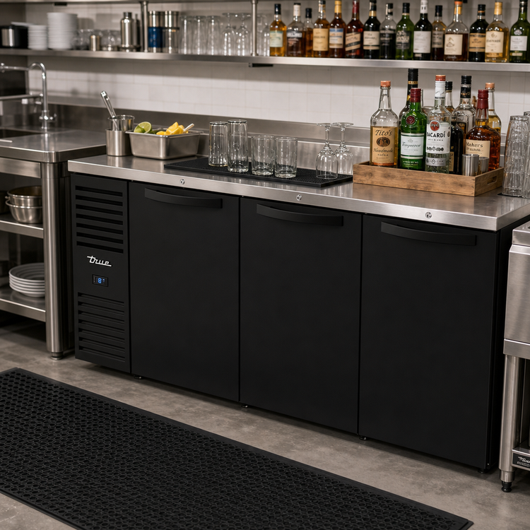 Product image #2 for True 72-Inch Three-Section Back Bar Cooler with Left-Side Self-Contained Refrigeration