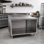 Thumbnail image #2 for Eagle Group Spec-Master OB2448SEM-BS Stainless Steel Cabinet Base Work Table, Open Front, 48W x 24D, 14-Gauge Top, 4-1/2-Inch Backsplash