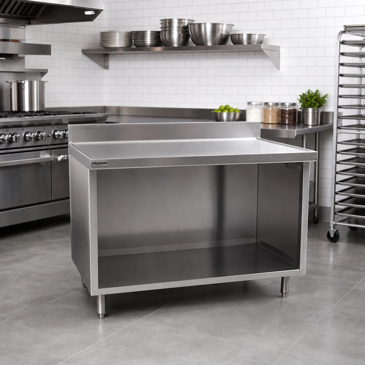 Product image #2 for Eagle Spec-Master Marine Series Stainless Steel Cabinet Base Work Table with Open Front, 48 x 24 Inches, 4-1/2-Inch Backsplash