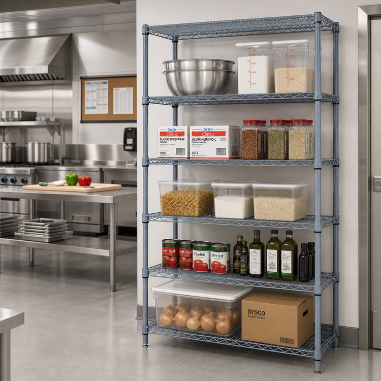 Product image #2 for Quantum 42"W x 21"D x 74"H Gray Epoxy Antimicrobial Stationary Wire Shelving Starter Kit with 5 Shelves