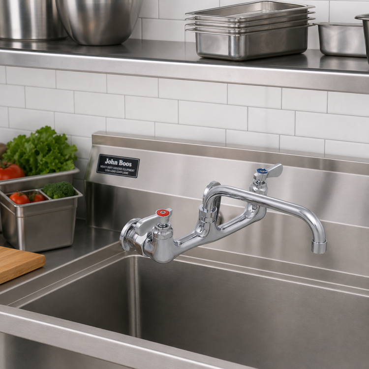 Product image #2 for John Boos Heavy-Duty Low-Lead Backsplash Mount Faucet with 12-Inch Swing Spout, 8-Inch Centers