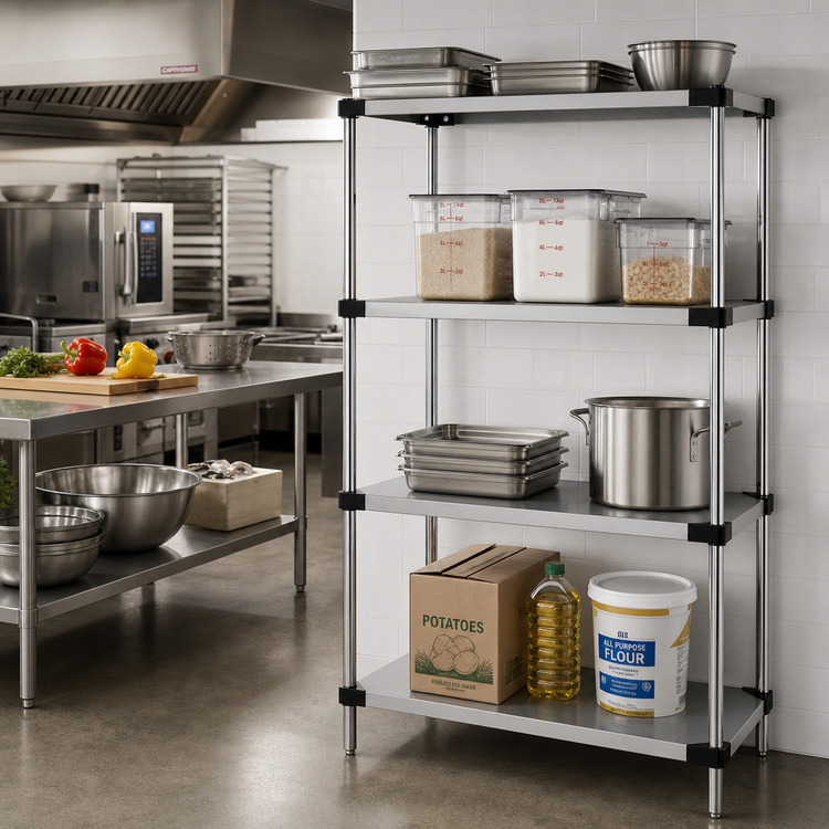 Product image #2 for Quantum Solid Stainless Steel Shelving Starter Kit, 36"W x 14"D x 74"H, 4 Shelves
