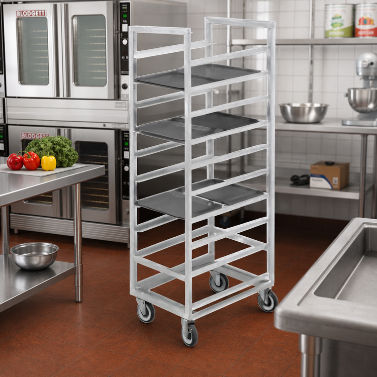 Product image #2 for Channel Manufacturing 437A Standard Series Aluminum Single-Section Cafeteria Tray Rack with Casters, 70 Inch H, 40 Tray Capacity