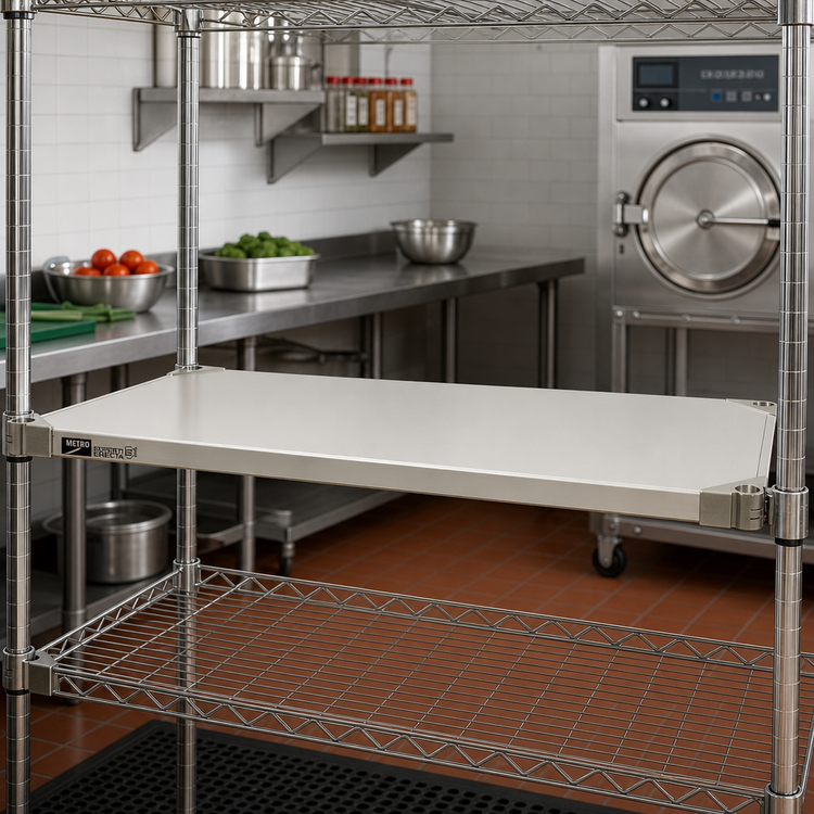 Product image #2 for Metro Super Erecta 60 Inch x 18 Inch Solid Type 304 Stainless Steel Shelf, Autoclavable/Cart-Washable