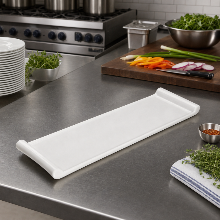 Product image #2 for Ardesia Paredes Bright White Narrow Rim Rectangular Porcelain Platter, 20-1/4 x 6-1/8 Inches