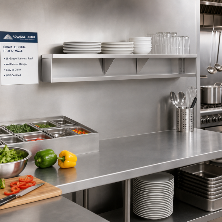 Product image #2 for Advance Tabco 31-13/16-Inch x 7-Inch Stainless Steel Add-On Dish Shelf