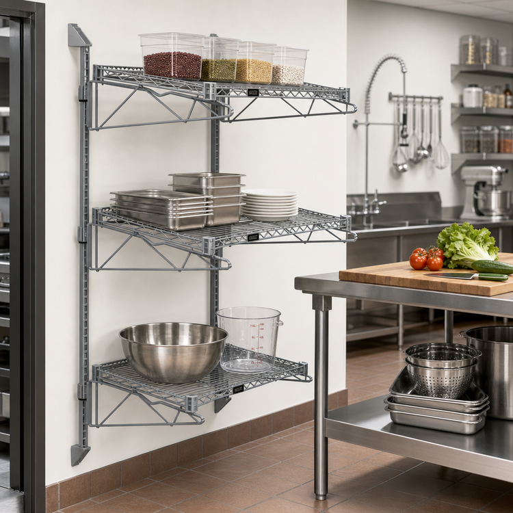 Product image #2 for Quantum Wall-Mounted Cantilever 3-Shelf Starter Unit, Gray Epoxy Antimicrobial Finish
