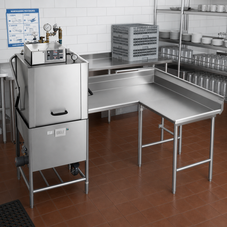Product image #2 for Eagle Group Right-Hand Corner Clean Dishtable, 48 Inch Machine-to-Corner, 60 Inch Corner-to-End, 16 Gauge 304 Stainless Steel