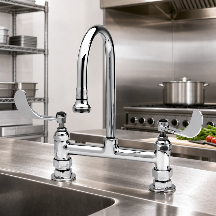 Product image #2 for T&S Brass B-0322 Medical Deck-Mount Faucet with Rigid Gooseneck and Rose Spray, 8-Inch Centers
