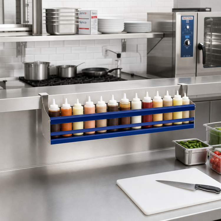 Product image #2 for Advance Tabco Prestige Signature Series 48-Inch Single-Tier Hang-On Stainless Steel Speed Rail, 12-Bottle Capacity