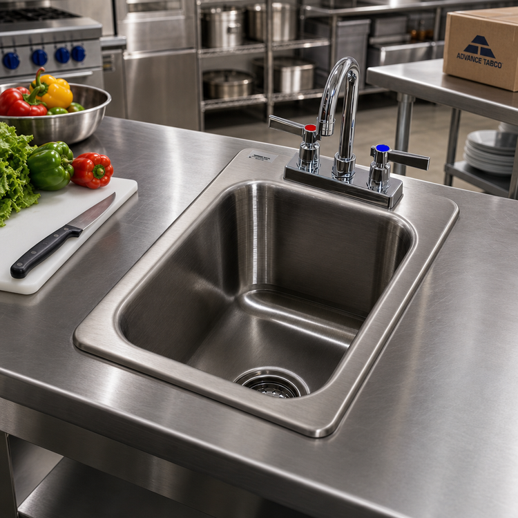 Product image #2 for Advance Tabco Drop-In Single-Compartment Sink with Deck-Mounted Gooseneck Faucet and Basket Drain