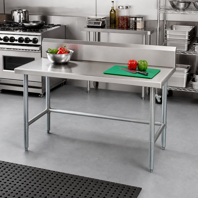Product image #2 for Advance Tabco 60-Inch x 24-Inch Open Base Work Table with 10-Inch Backsplash, 304 Stainless Steel Top, and Galvanized Legs