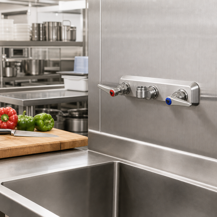 Product image #2 for T&S Brass B-5125-CR-LN 8-Inch Wall Mount Workboard Mixing Faucet, Less Nozzle