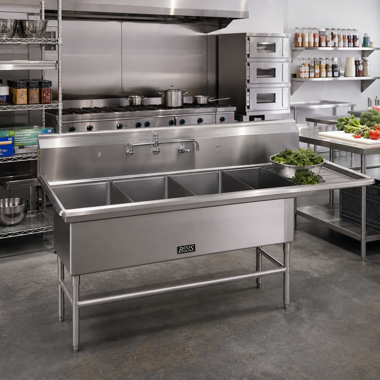 Product image #2 for John Boos Pro-Bowl Commercial 4-Compartment Sink with 30-Inch Right Drainboard, 14 Gauge Stainless Steel