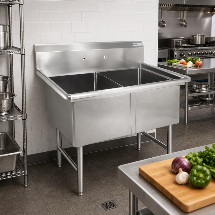 Product image #2 for John Boos B-Series 2-Compartment Stainless Steel Sink, 53-1/8 x 29-1/2 x 44 Inches, 14-Inch Deep Bowls