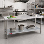 Thumbnail image #2 for Duke Manufacturing 316-30120 120-Inch x 30-Inch Stainless Steel Work Table with Galvanized Undershelf, Flat Top, 16-Gauge 300 Series Top