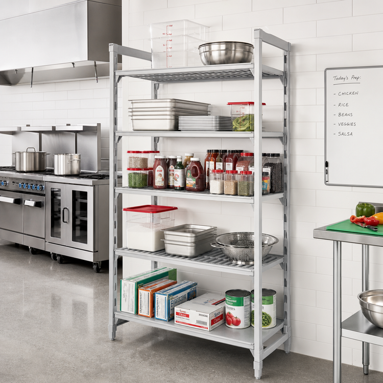 Product image #3 for Cambro Camshelving Premium 24"W x 48"L x 84"H 5-Shelf Vented and Solid Stationary Starter Unit