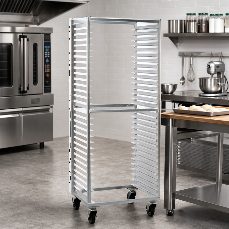 Product image #2 for New Age Mobile Full-Height Side-Loading Aluminum Bun Pan Rack, 30-Pan Capacity
