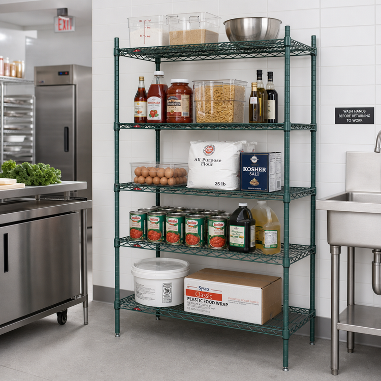 Product image #3 for Metro Super Erecta Stationary 5-Shelf Wire Shelving Starter Unit, 30 x 24 x 74 Inches, Metroseal 3 Epoxy-Coated Green