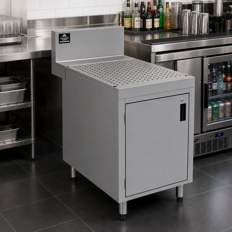 Product image #2 for Advance Tabco Prestige Supreme Underbar Drainboard Cabinet with Removable Hinged Doors and 7-Inch Backsplash, 18 x 30 x 36 Inches
