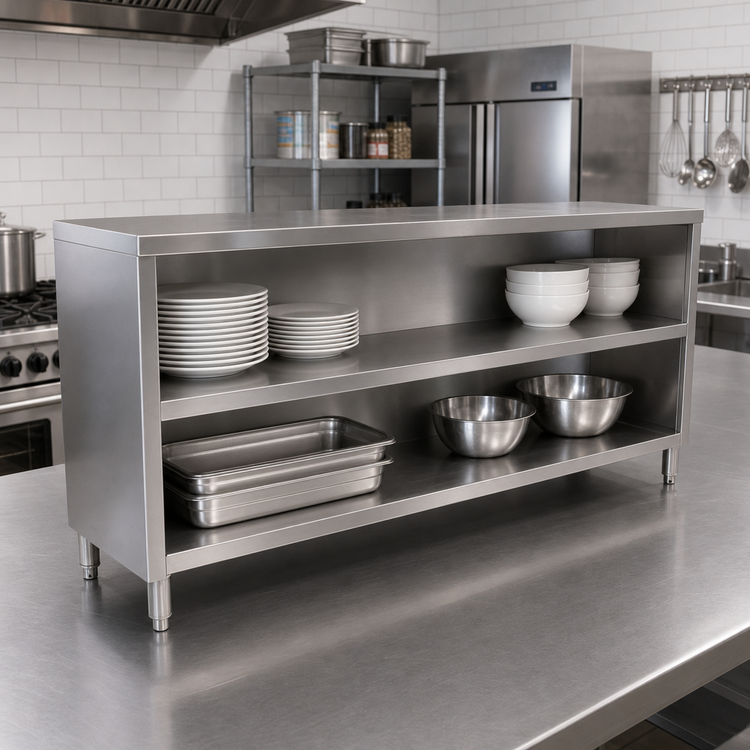 Product image #2 for John Boos 60-Inch x 15-Inch Open Front Stainless Steel Dish Cabinet with Mid-Shelf