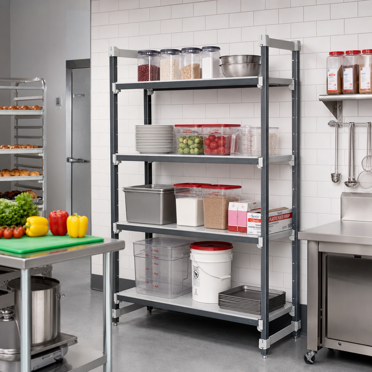 Product image #2 for Cambro Camshelving Elements XTRA 72-Inch x 18-Inch x 72-Inch 4-Shelf Solid Stationary Starter Unit, Speckled Gray