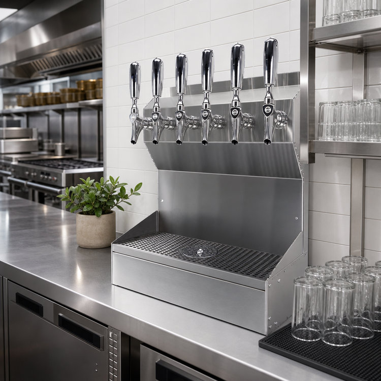Product image #2 for Kronos 18-Inch Wall-Mount 6-Faucet Glycol-Cooled Draft Tower with Integrated Drip Tray and Glass Rinser
