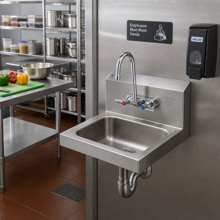 Product image #2 for Wall-Mounted Stainless Steel Hand Sink with 4-Inch Mixing Faucet