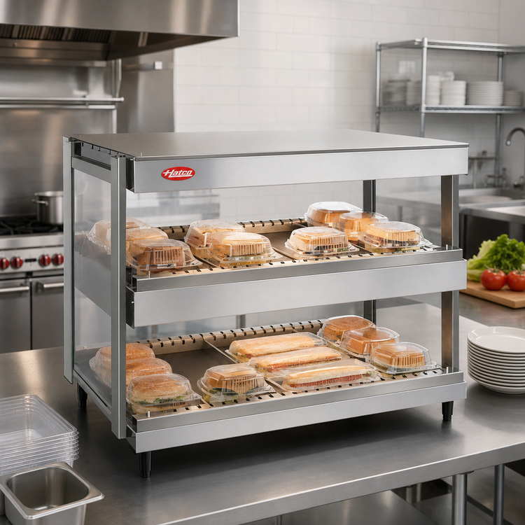 Product image #2 for Hatco Glo-Ray GRSDH-24D 24-Inch Countertop Dual-Shelf Pass-Thru Merchandising Warmer