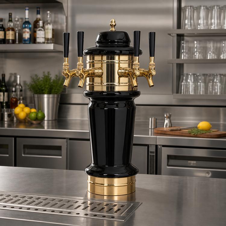 Product image #2 for Glastender Monaco 4-Faucet Polished Brass Glycol-Cooled Draft Dispensing Tower