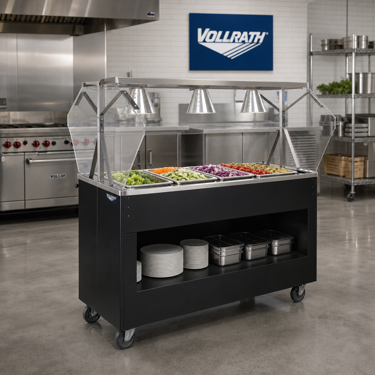Product image #2 for Vollrath 2-Series Affordable Portable 4-Pan Non-Refrigerated Cold Food Station with Open Storage Base, Buffet Breath Guard, and Lights