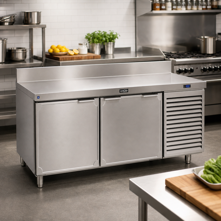 Product image #2 for La Rosa Refrigeration 74-Inch Three-Section Worktop Freezer Base with Doors, Self-Contained Side-Mounted Refrigeration