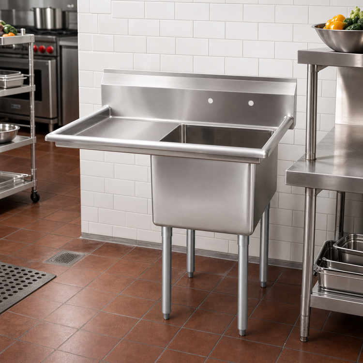 Product image #2 for Floor Model 1-Compartment Pot Sink with Left Drainboard, 21 x 18 x 14 Inch Bowl, 304 Stainless Steel