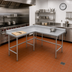 Thumbnail image #2 for Advance Tabco KTMS-306 L-Shaped Corner Work Table, 72 x 60 Inches, 30-Inch Working Depth, 14-Gauge 304 Stainless Steel Top, 5-Inch Backsplash