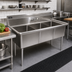 Thumbnail image #2 for John Boos E-Series 3-Compartment Stainless Steel Floor Sink with Boxed Backsplash, 77