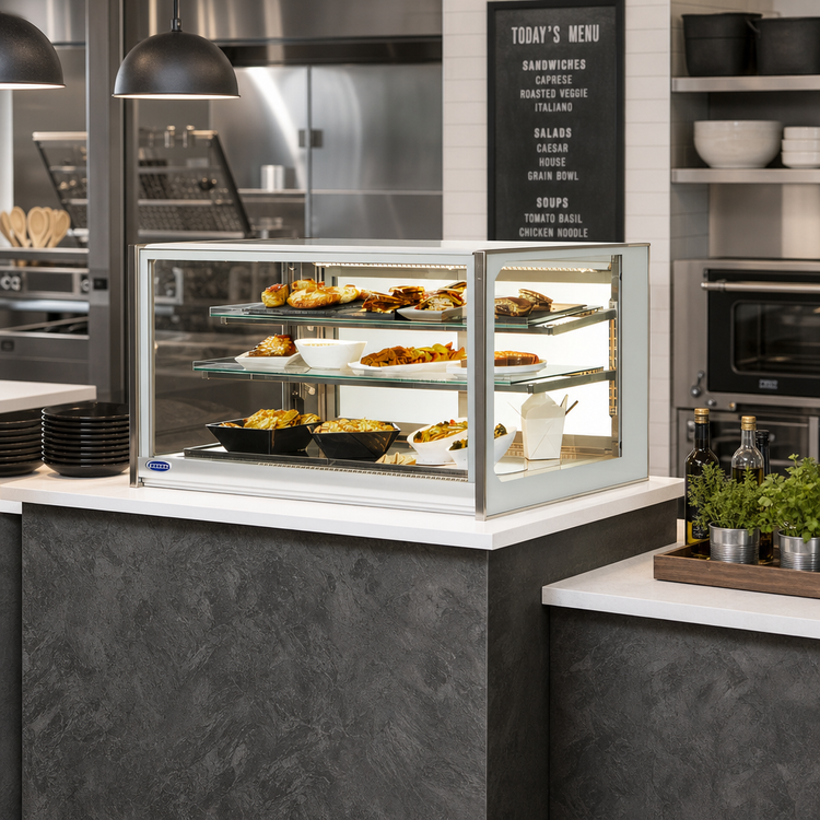 Product image #2 for Federal Industries Italian Glass Series 36-Inch Heated Drop-In Counter Display Case with 3-Tier Adjustable Shelves
