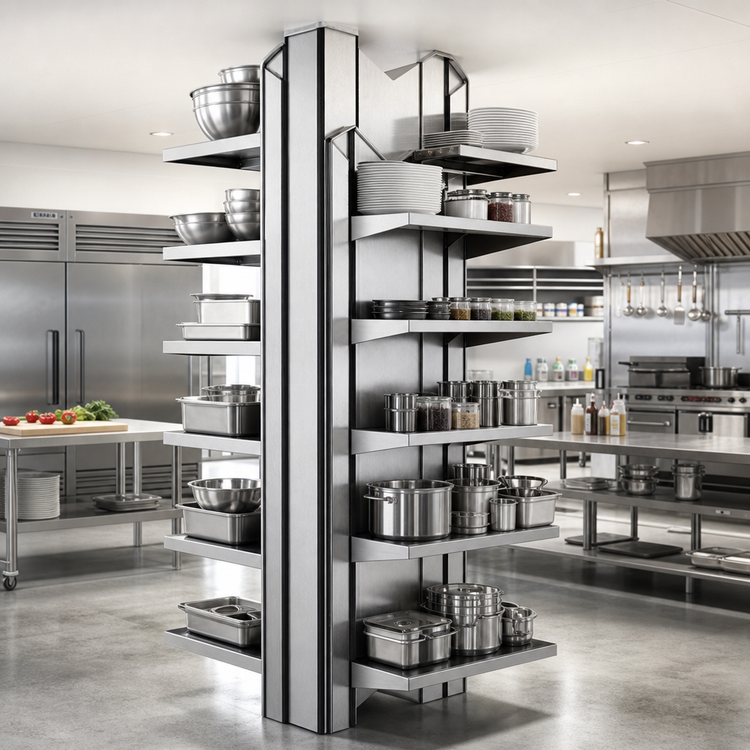 Product image #2 for Heavy Duty Stainless Steel Double-Faced Back-to-Back Uprights for Cantilevered Shelving, 72 Inch Floor-to-Ceiling Mount