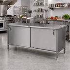 Thumbnail image #2 for John Boos EBSS6-2472 72" x 24" Enclosed Stainless Steel Work Table with Cabinet Base, Sliding Doors, 16-Gauge 300 Series Top