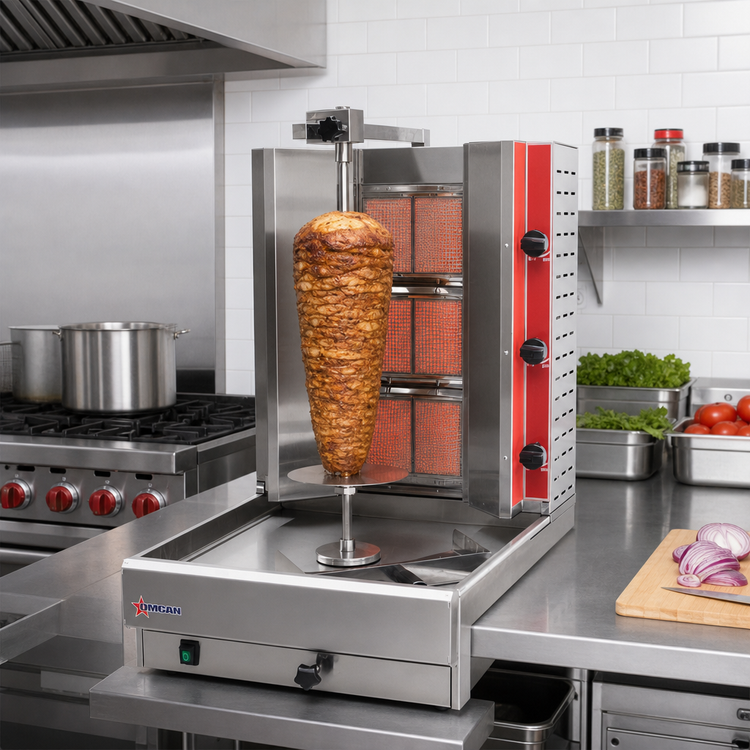 Product image #2 for Omcan 3-Burner Natural Gas Vertical Broiler / Doner Kebab Machine, 65 lb Capacity