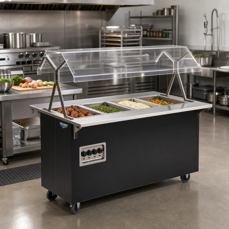Product image #2 for Vollrath 2-Series Affordable Portable™ 4-Well Mobile Hot Food Station with Buffet Breath Guard, Enclosed Base, 60-Inch, 208-240V