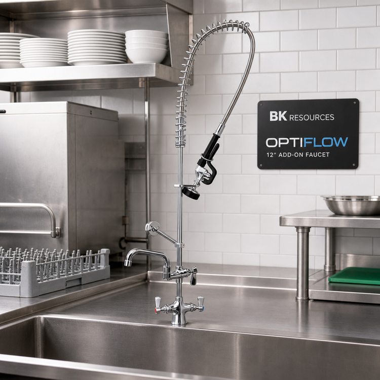 Product image #2 for BK Resources OptiFlow Deck Mount Pre-Rinse Faucet Assembly with 12-Inch Add-On Faucet