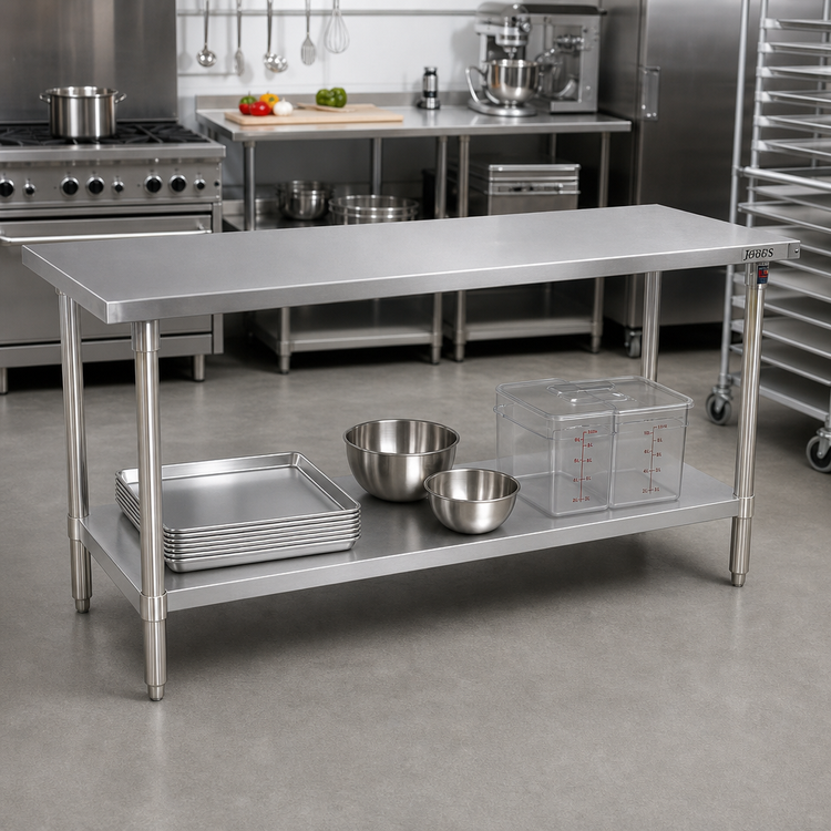 Product image #2 for John Boos Stallion 120-Inch x 24-Inch Stainless Steel Flat-Top Work Table with Adjustable Undershelf