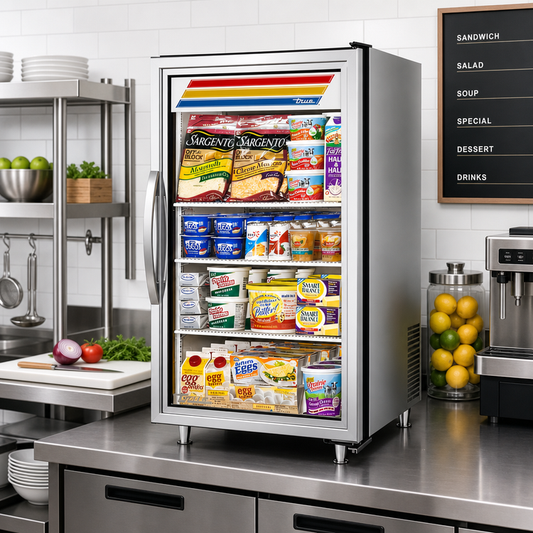 Product image #2 for True 24-Inch Countertop Glass Door Refrigerated Merchandiser, 3 Shelves, Stainless Steel