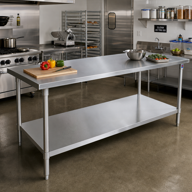 Product image #2 for John Boos Stallion 120-Inch x 30-Inch 14-Gauge Stainless Steel Flat Top Work Table with Adjustable Undershelf